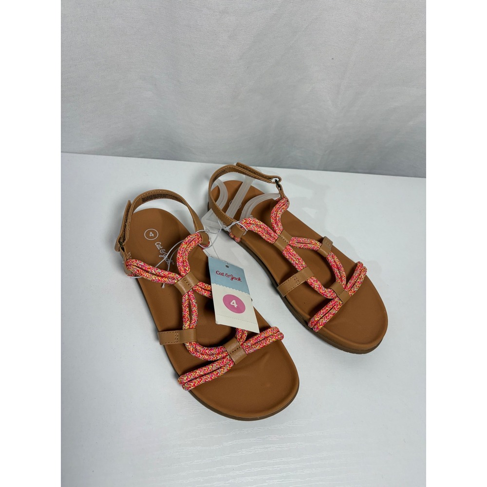 Cat & Jack Girls Paulie Braided Rope Strappy Sandals Multicolor Tan Size 4 NEW